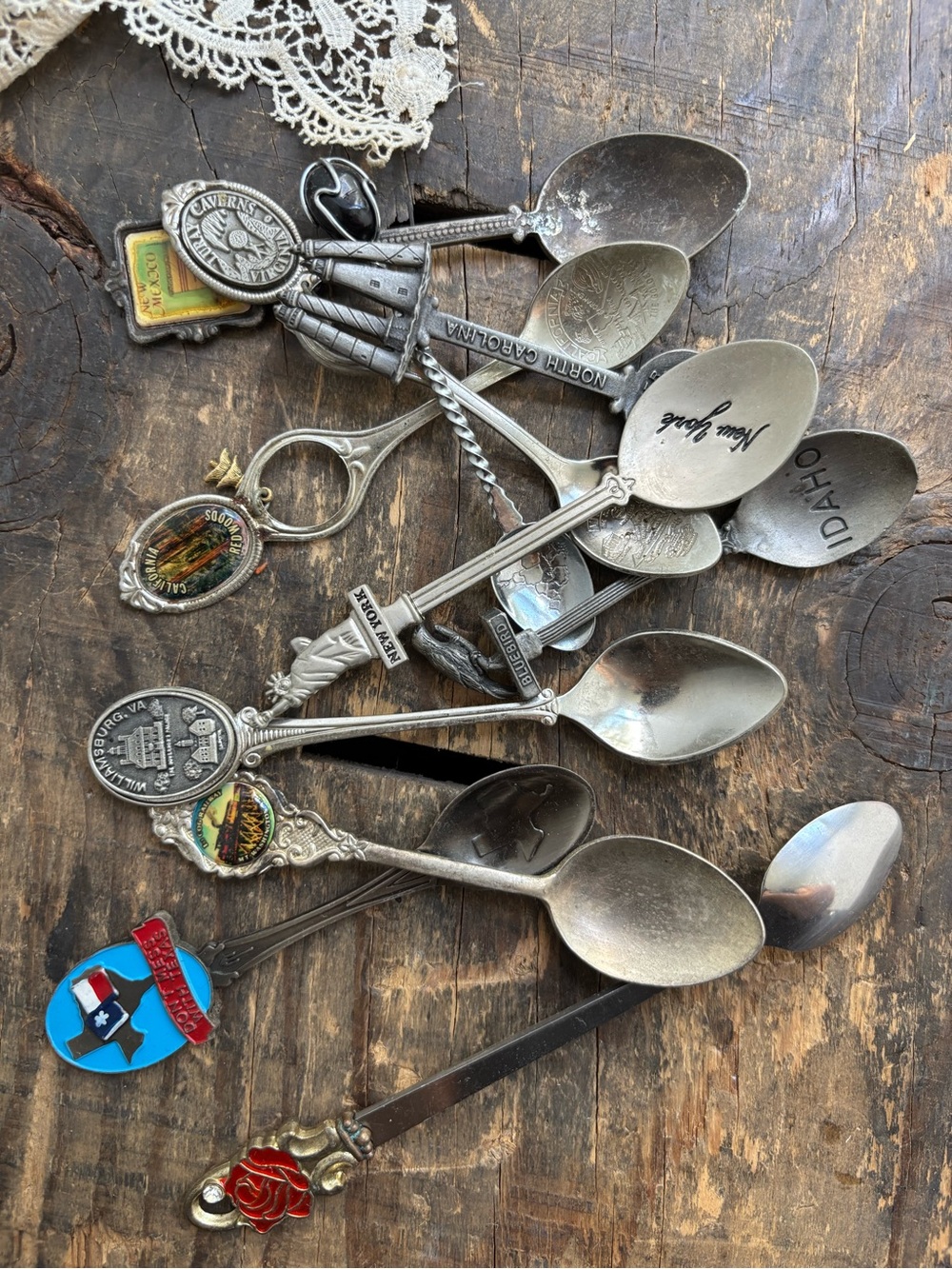 Vintage lot Silver Plates Collectible Souvenir Spoon Set Redwoods VA basil